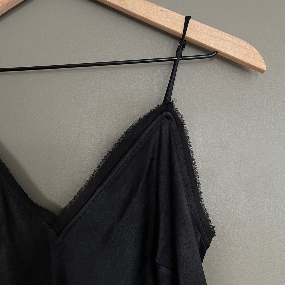FRAME Satin Lounge Tank Top In Black Sz Small Sleeveless Blouse Chic Sexy Silky - Picture 11 of 16